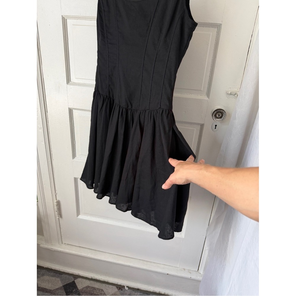 Wayf Black Linen Mini Dress Esmeralda A-Line Scoop Neck Sleeveless Party NWT Lg - Picture 5 of 16